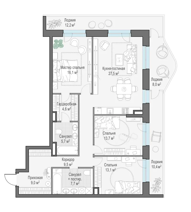 3-комн. 122.4 м²