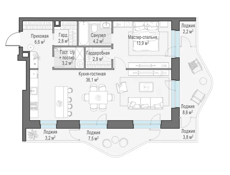 2-комн. 82.5 м²