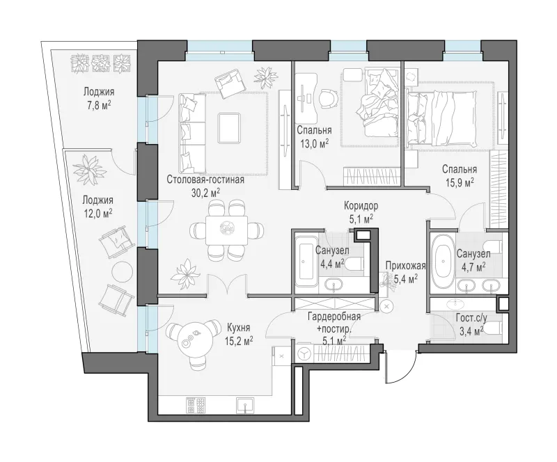 2-комн. 112.4 м²