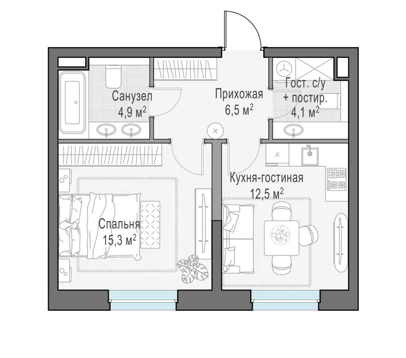 1-комн. 43.3 м²