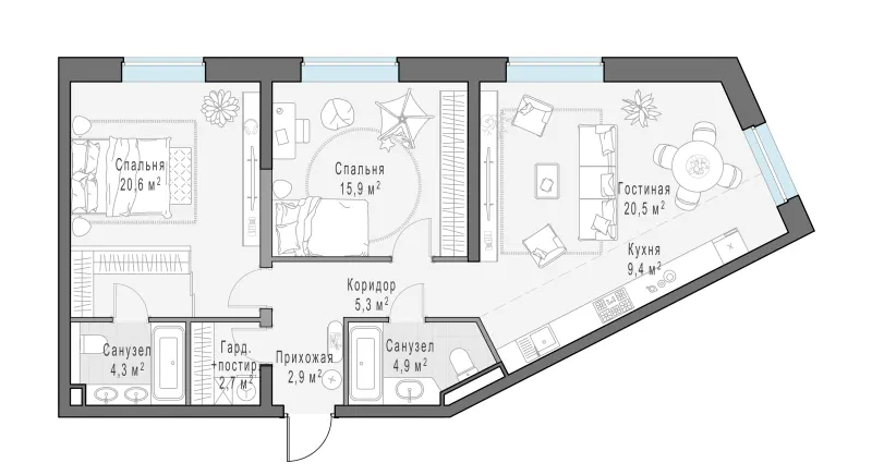 2-комн. 86.5 м²