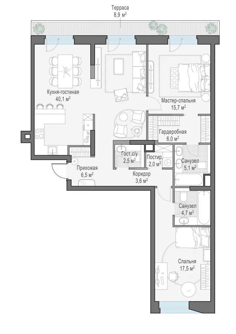 3-комн. 107 м²