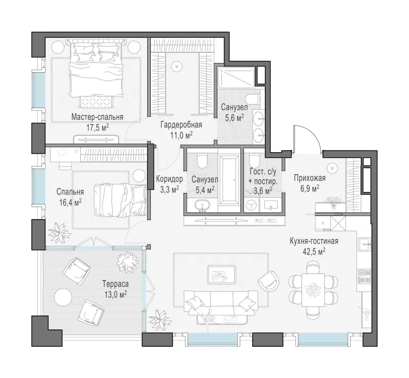 2-комн. 118.9 м²