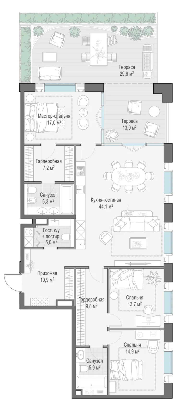 3-комн. 141.5 м²