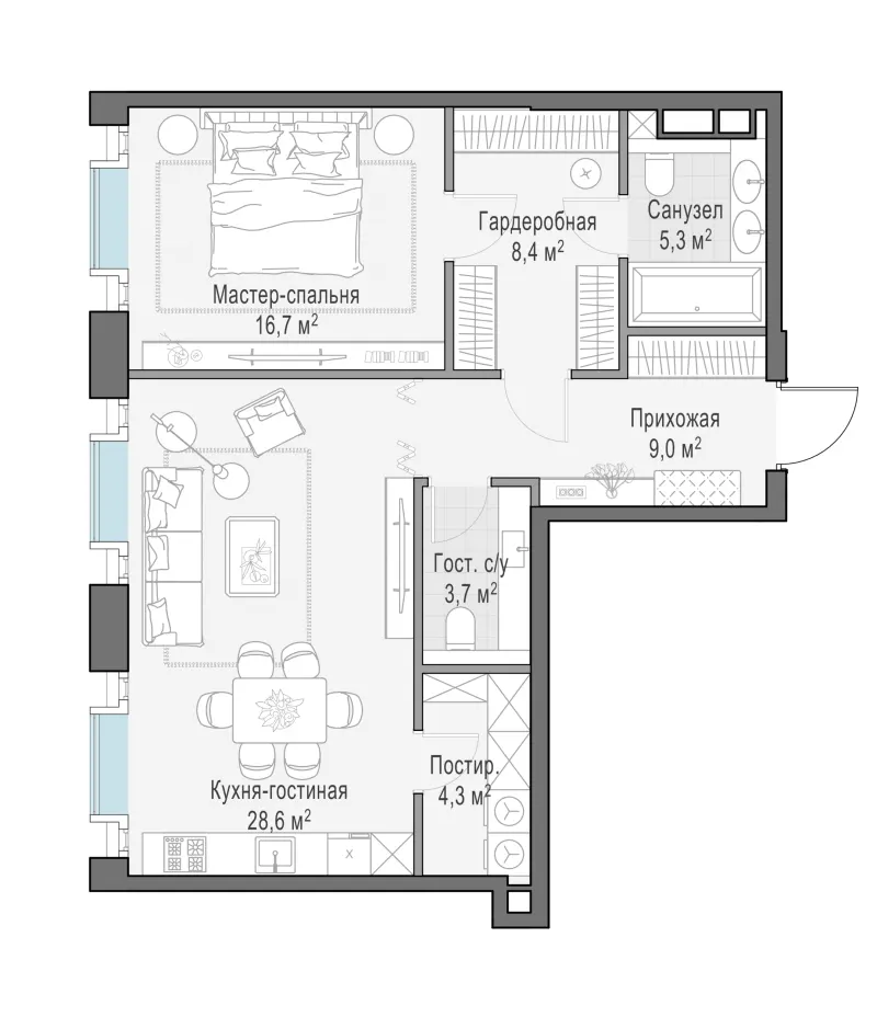 1-комн. 76.2 м²