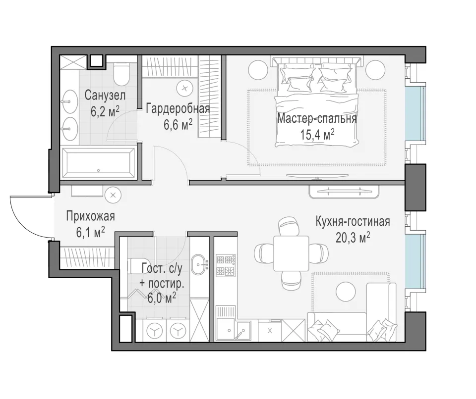 1-комн. 60,7 м²