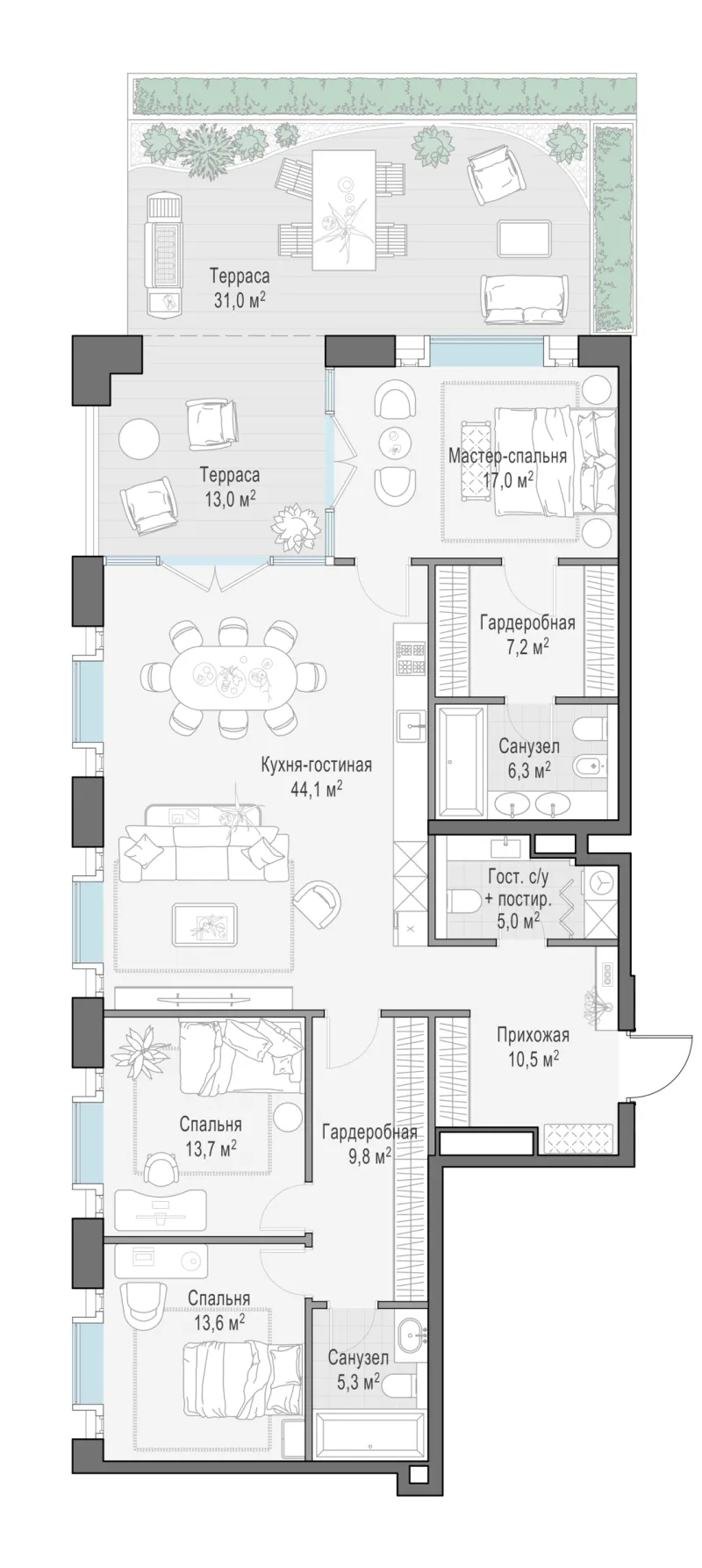 3-комн. 139.1 м²
