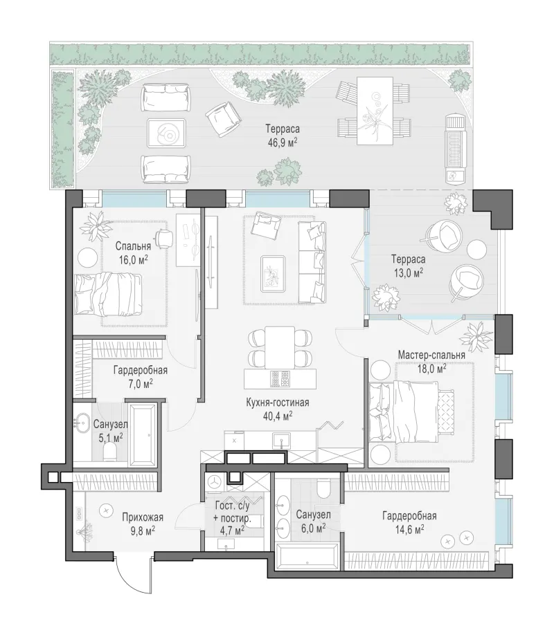 2-комн. 128.4 м²