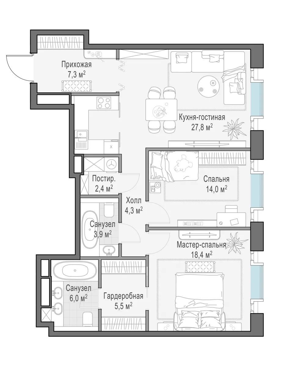 2-комн. 89,7 м²