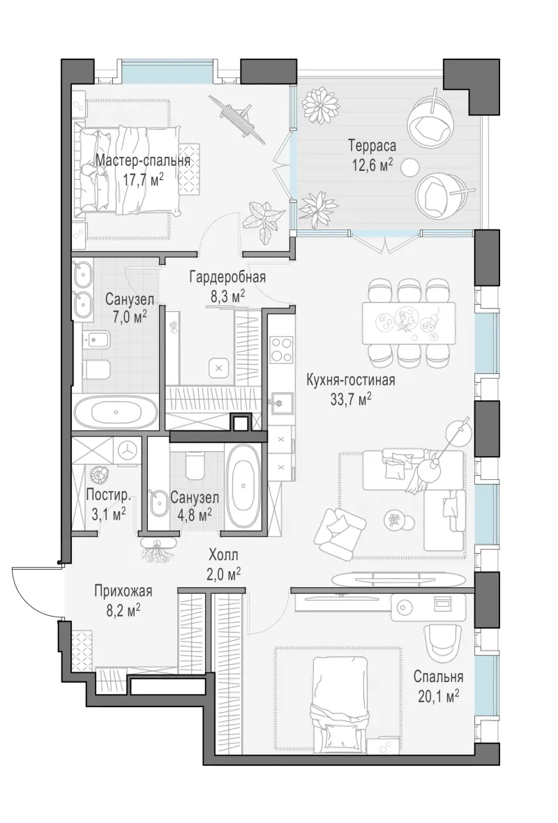 2-комн. 111.1 м²