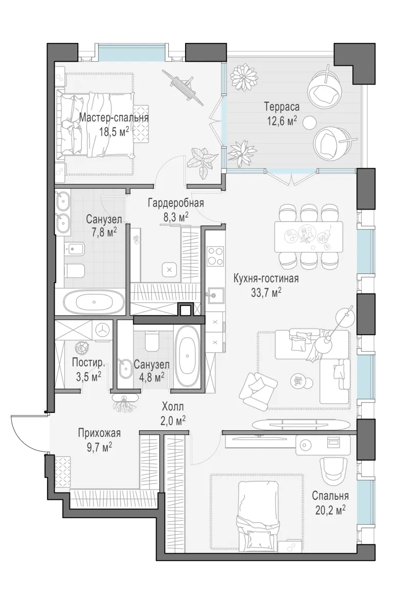 2-комн. 114.5 м²