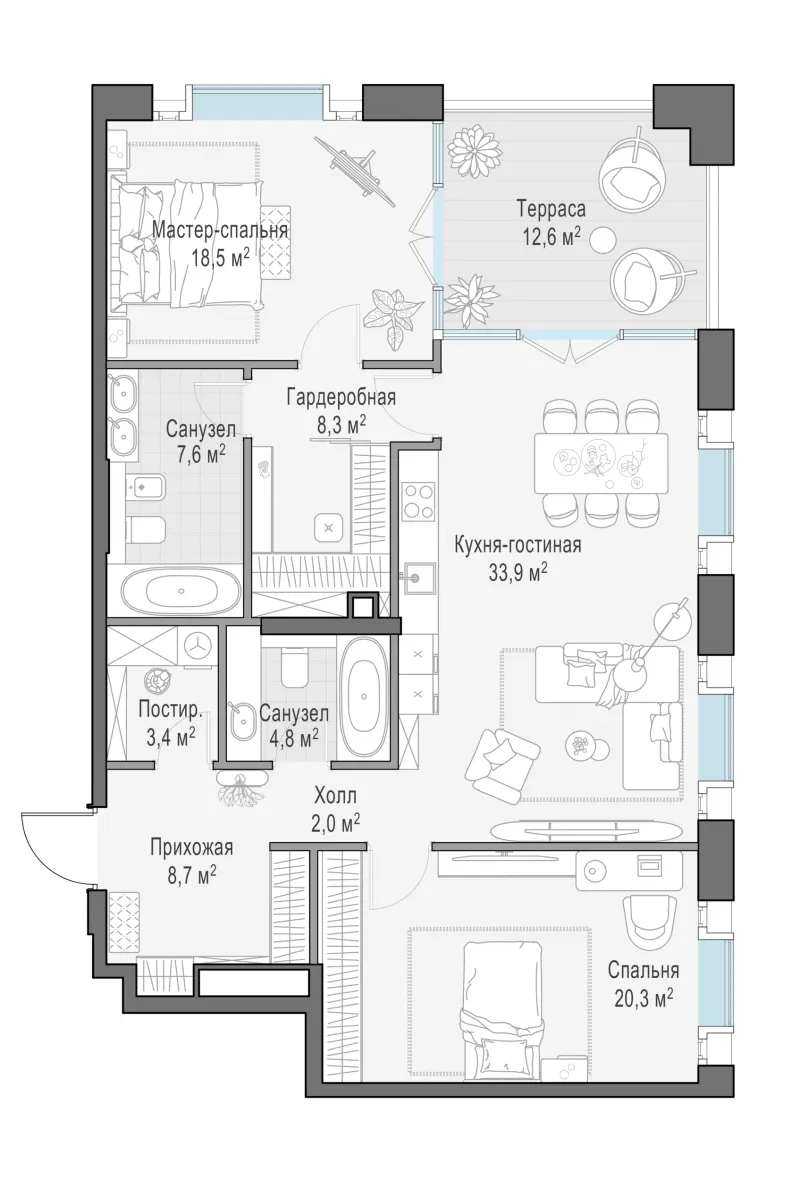 2-комн. 113.7 м²