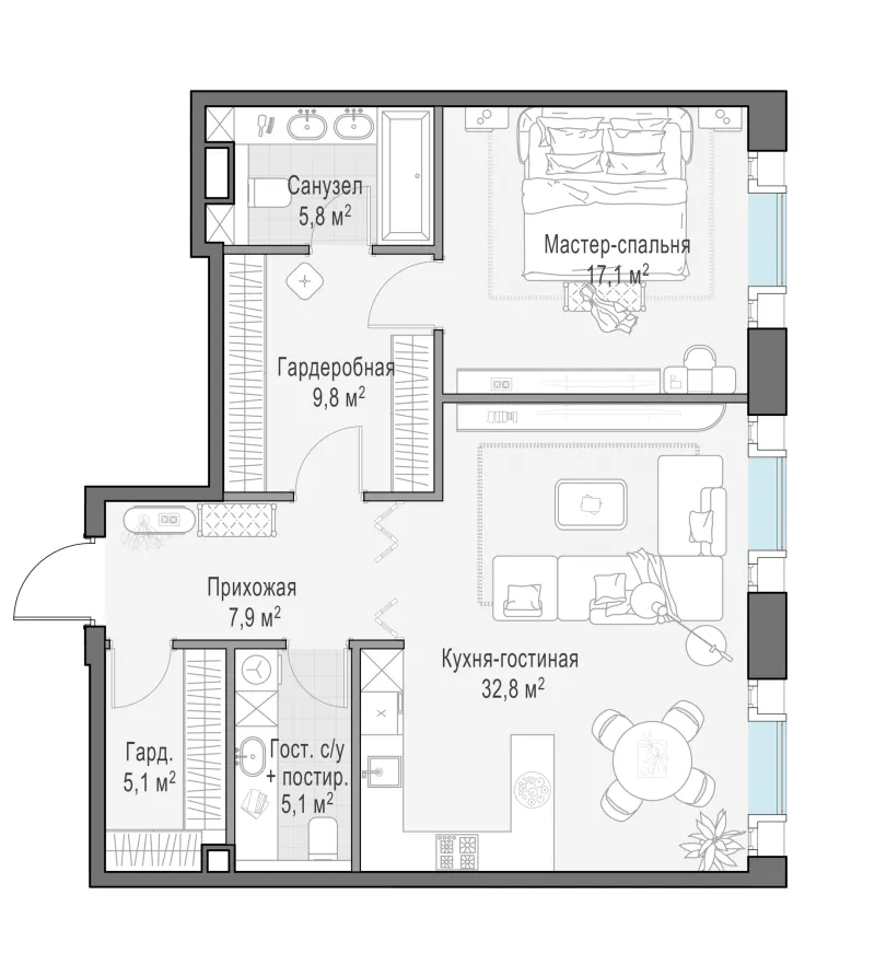 1-комн. 85.4 м²