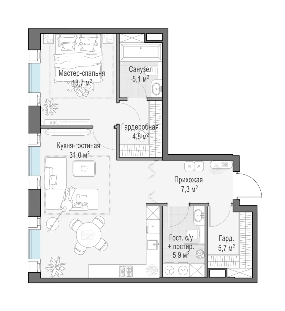 1-комн. 75,3 м²