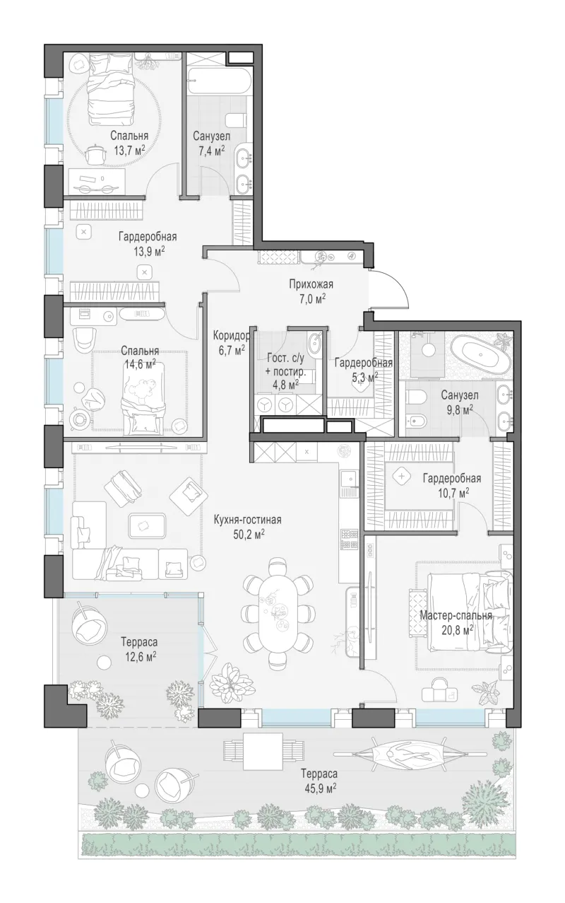 3-комн. 173.7 м²