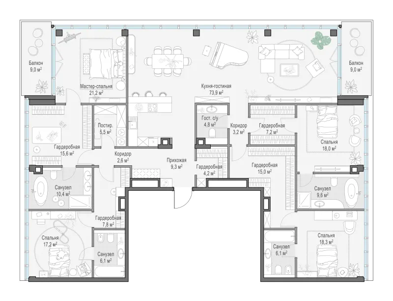 4-комн. 261.3 м²