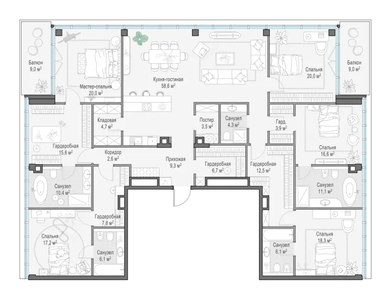 4-комн. 261.2 м²