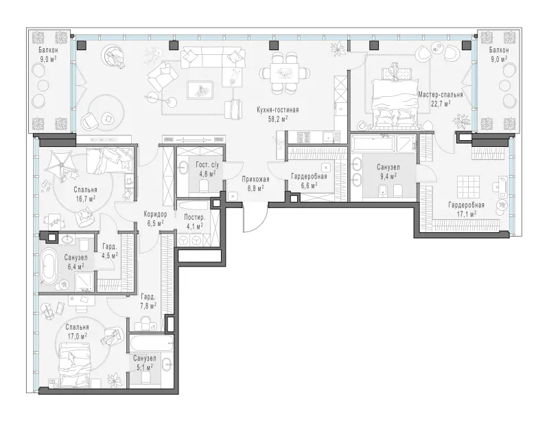 3-комн. 199.2 м²