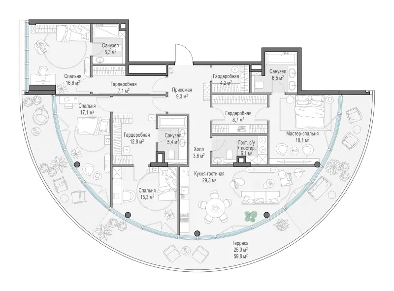 3-комн. 172.4 м²