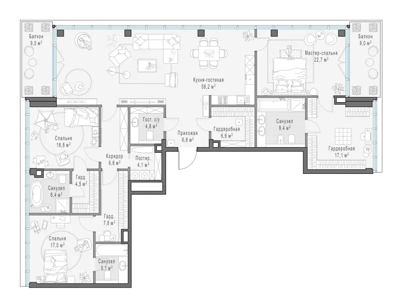 3-комн. 199.2 м²