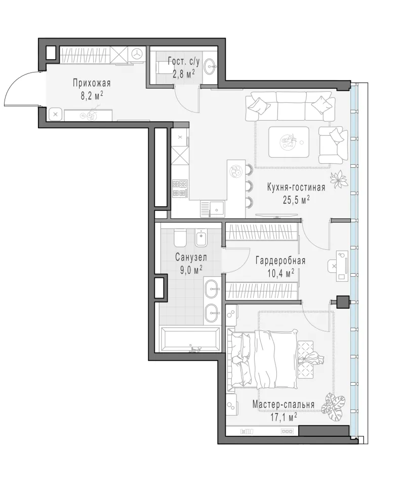 1-комн. 73.3 м²