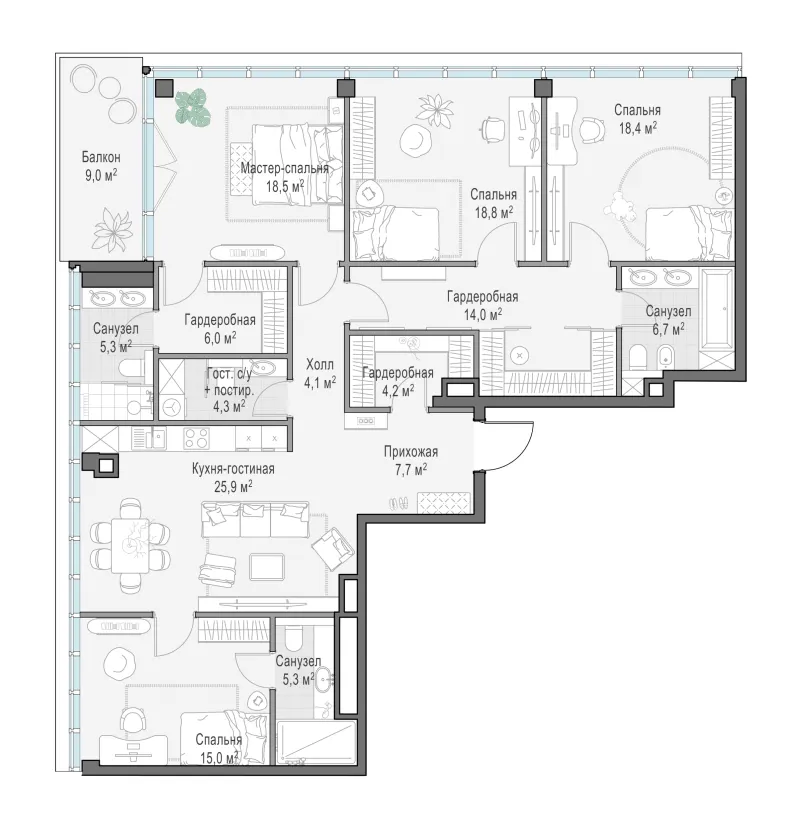 3-комн. 158.3 м²