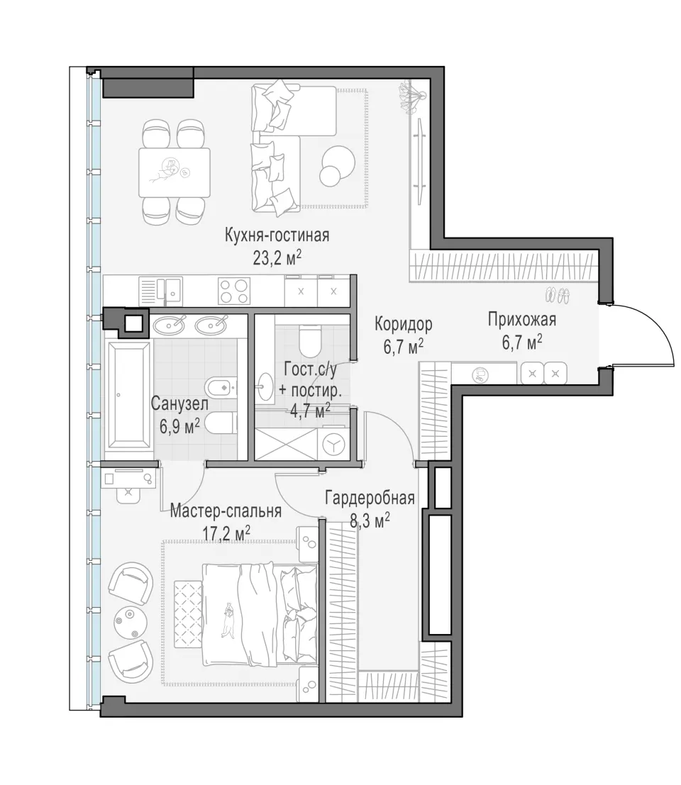 1-комн. 73,7 м²