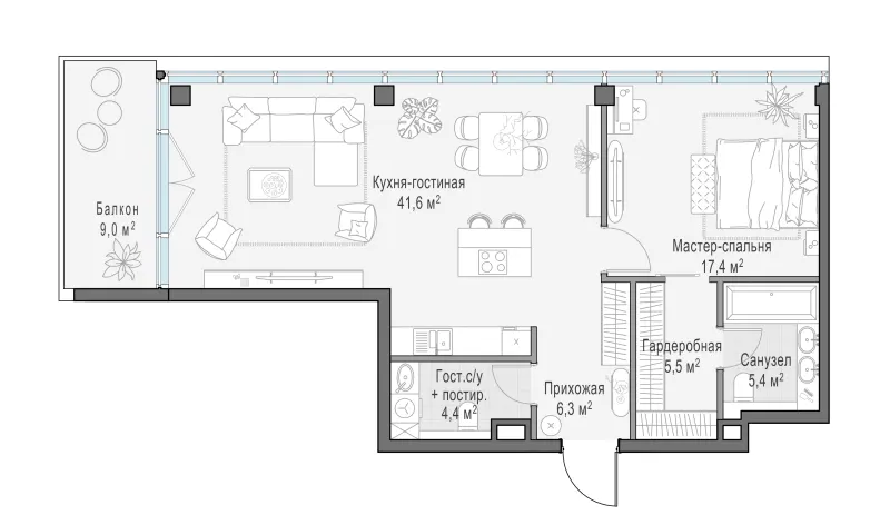 1-комн. 83.2 м²