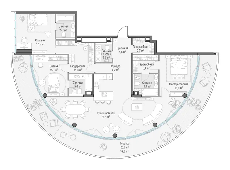 3-комн. 167.7 м²