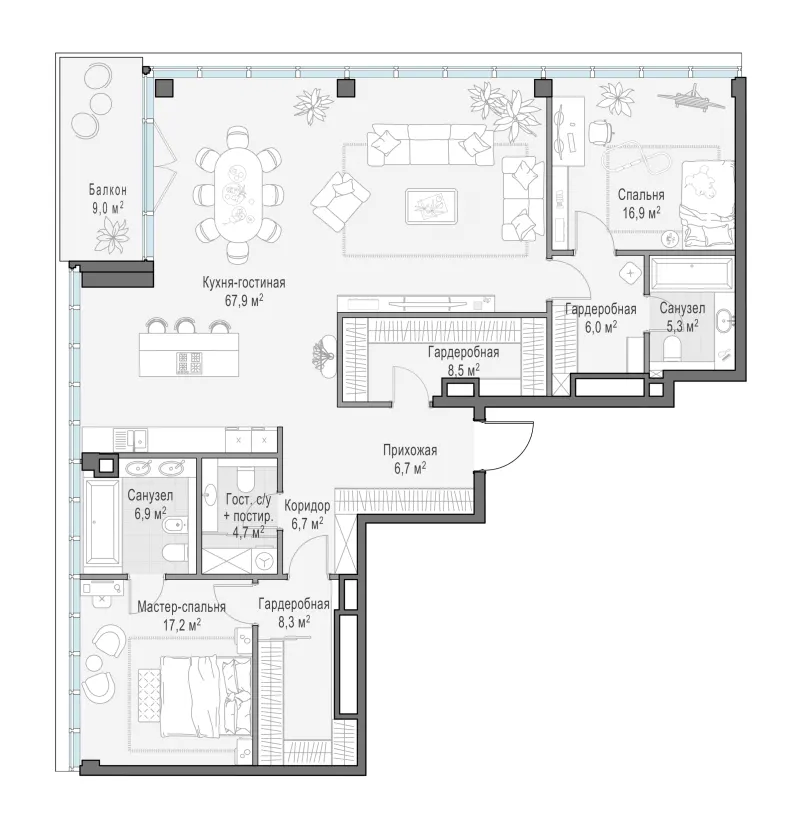 3-комн. 157.4 м²
