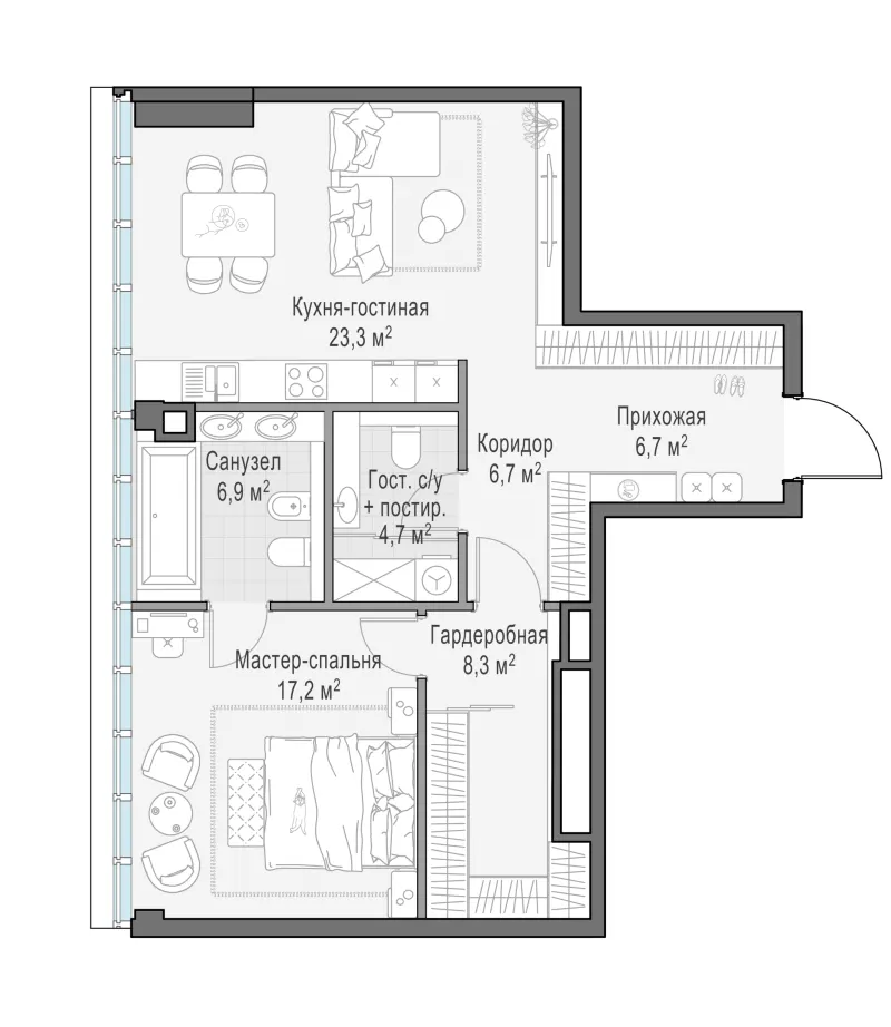1-комн. 73.8 м²