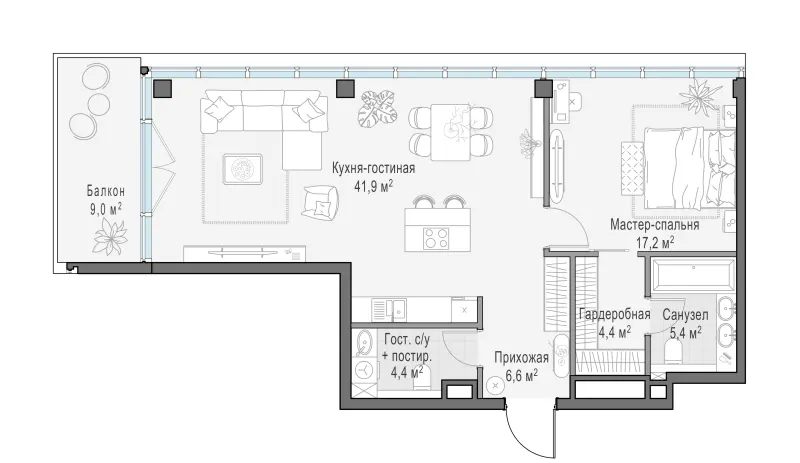 1-комн. 82.4 м²