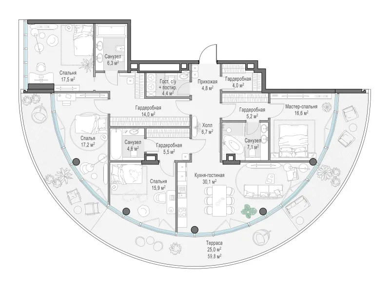 3-комн. 167.8 м²