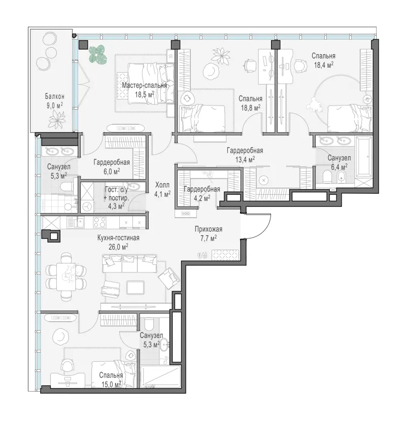 3-комн. 157.4 м²