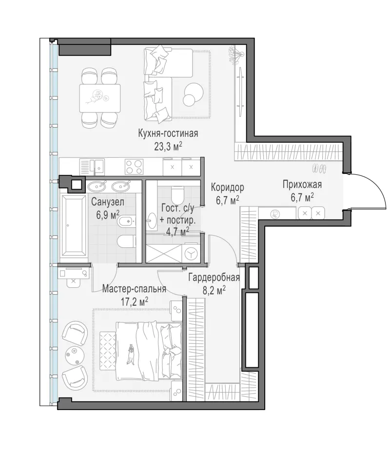 1-комн. 73.6 м²