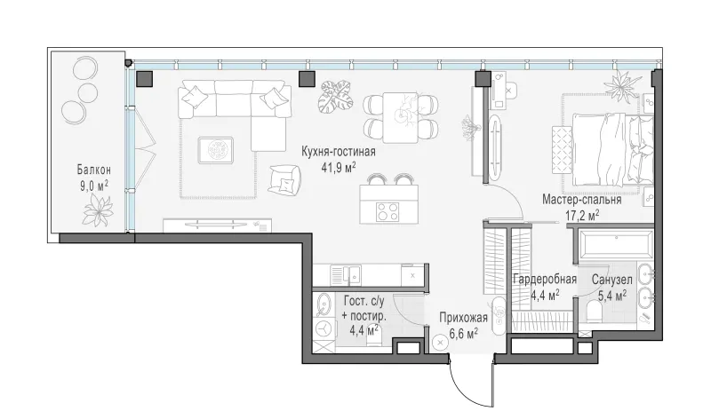1-комн. 82.3 м²