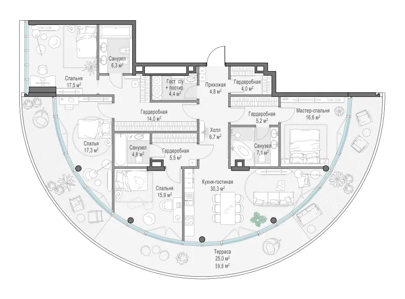3-комн. 168 м²