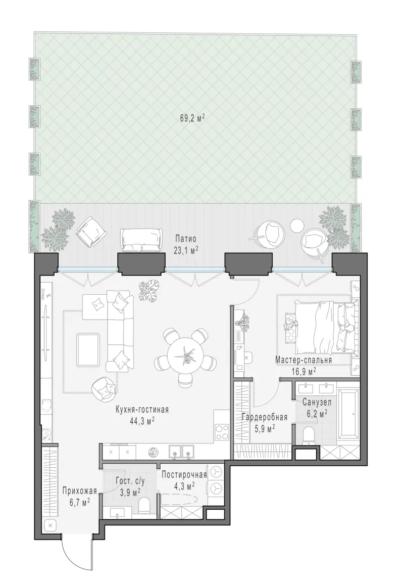 1-комн. 88.7 м²