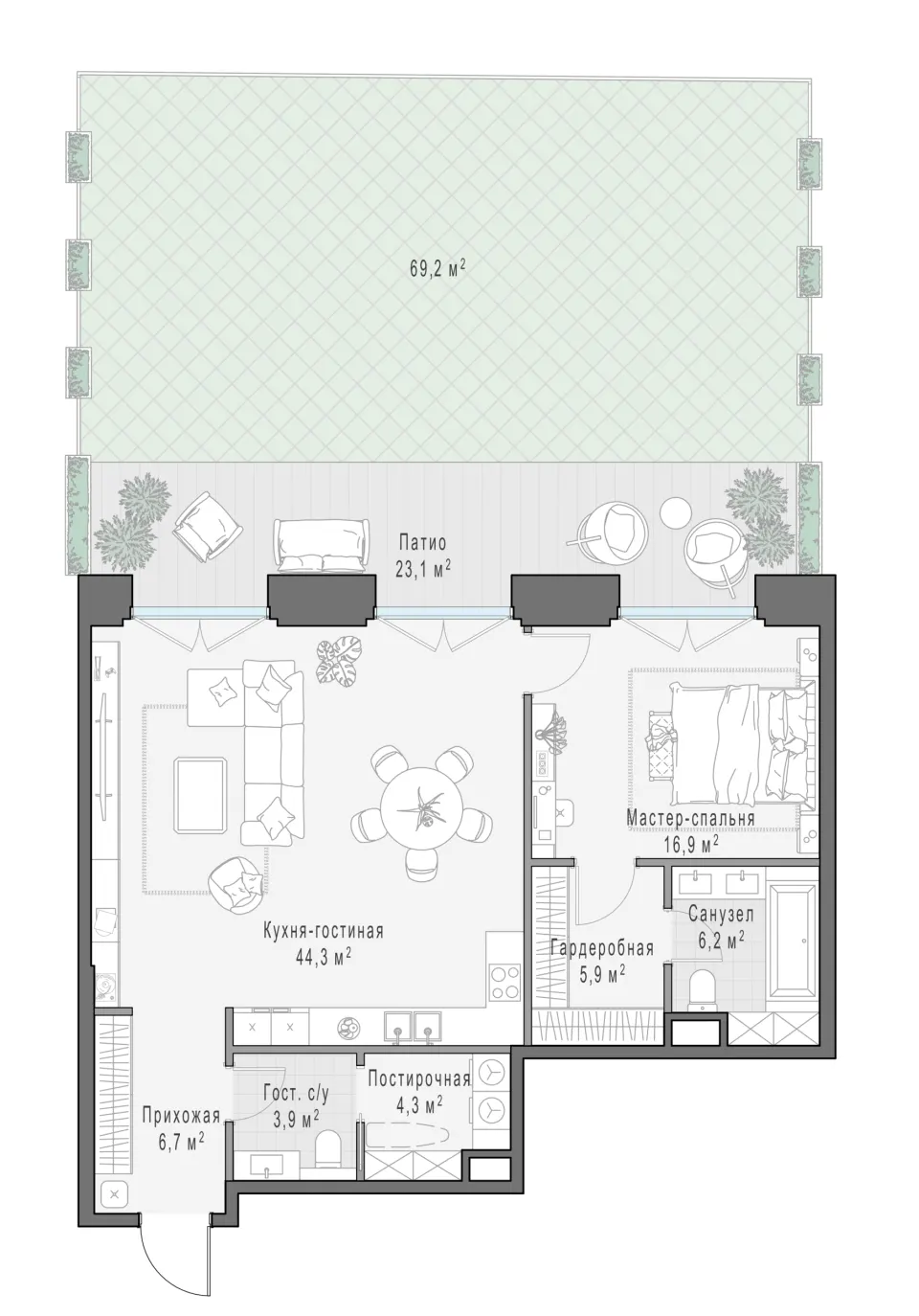 1-комн. 88,7 м²