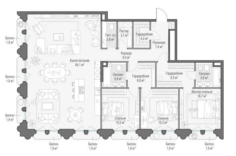 4-комн. 186.7 м²