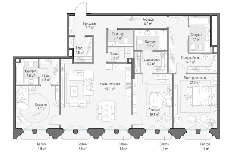3-комн. 174.7 м²