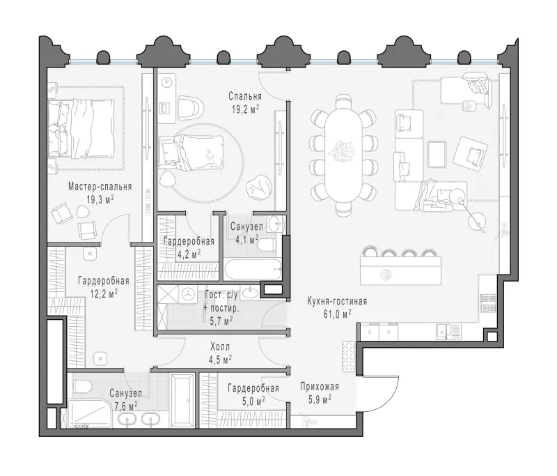 2-комн. 148.7 м²