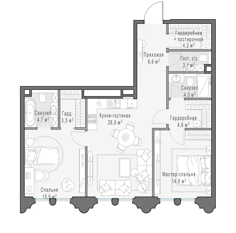 2-комн. 89.9 м²