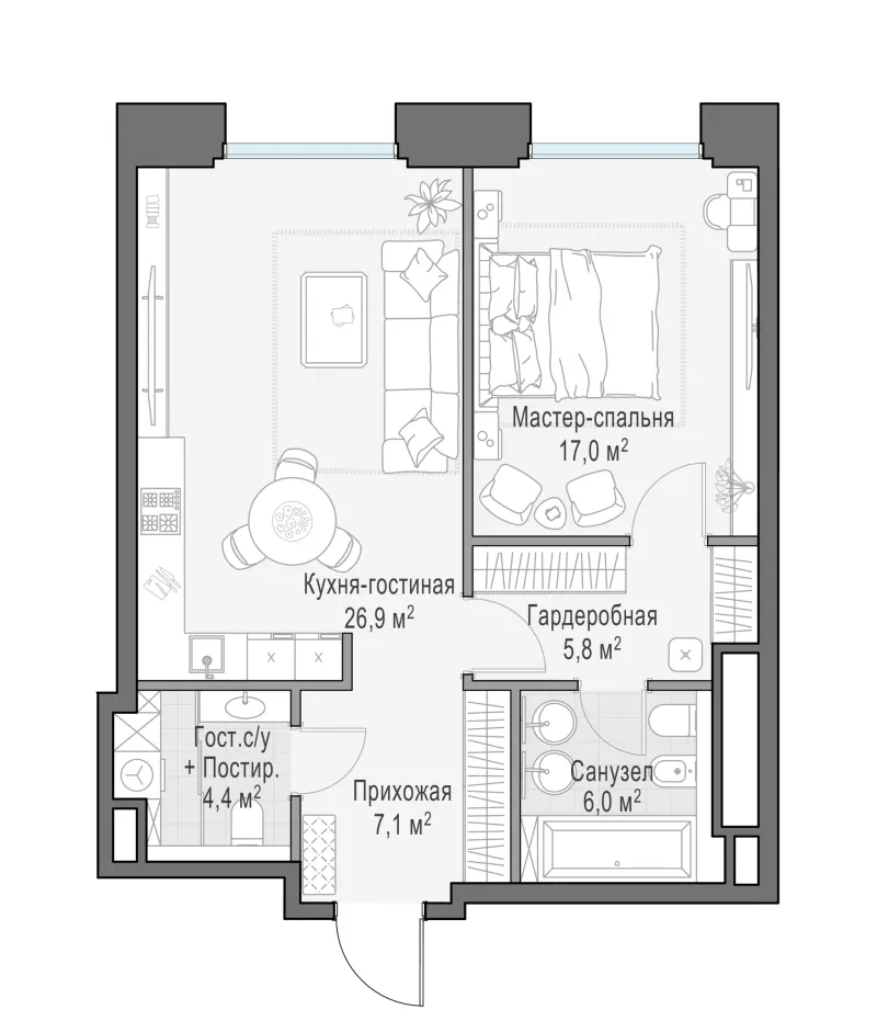 1-комн. 67.2 м²