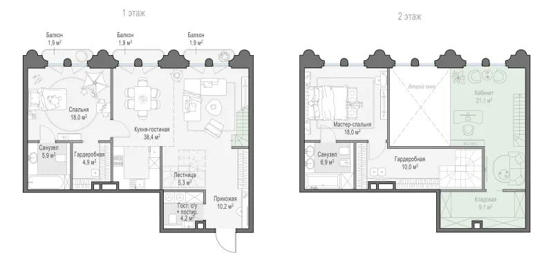 2-комн. 123.9 м²