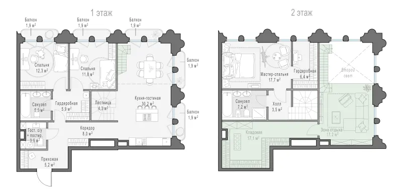 2-комн. 124.4 м²