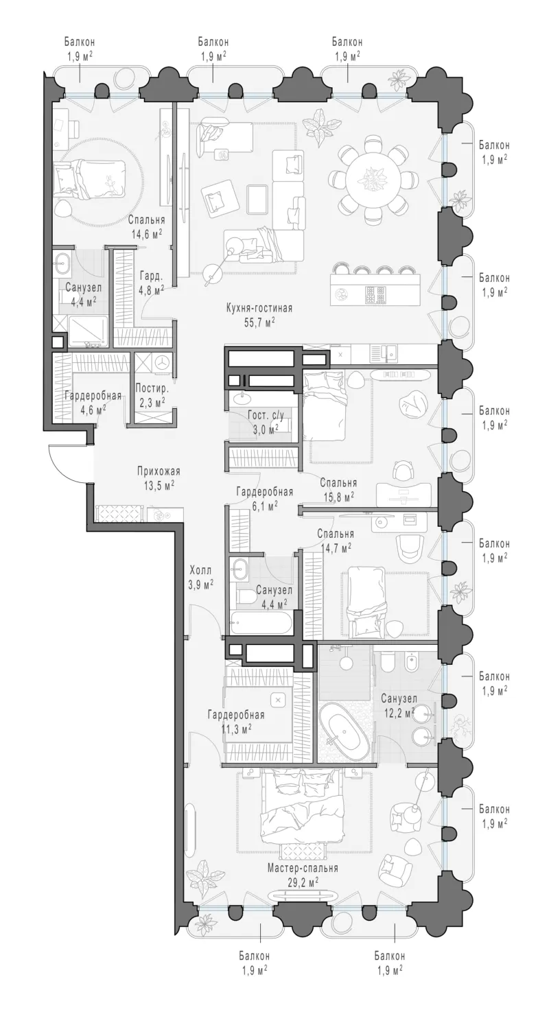4-комн. 206.6 м²