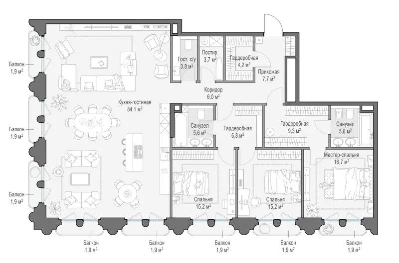 4-комн. 186.8 м²