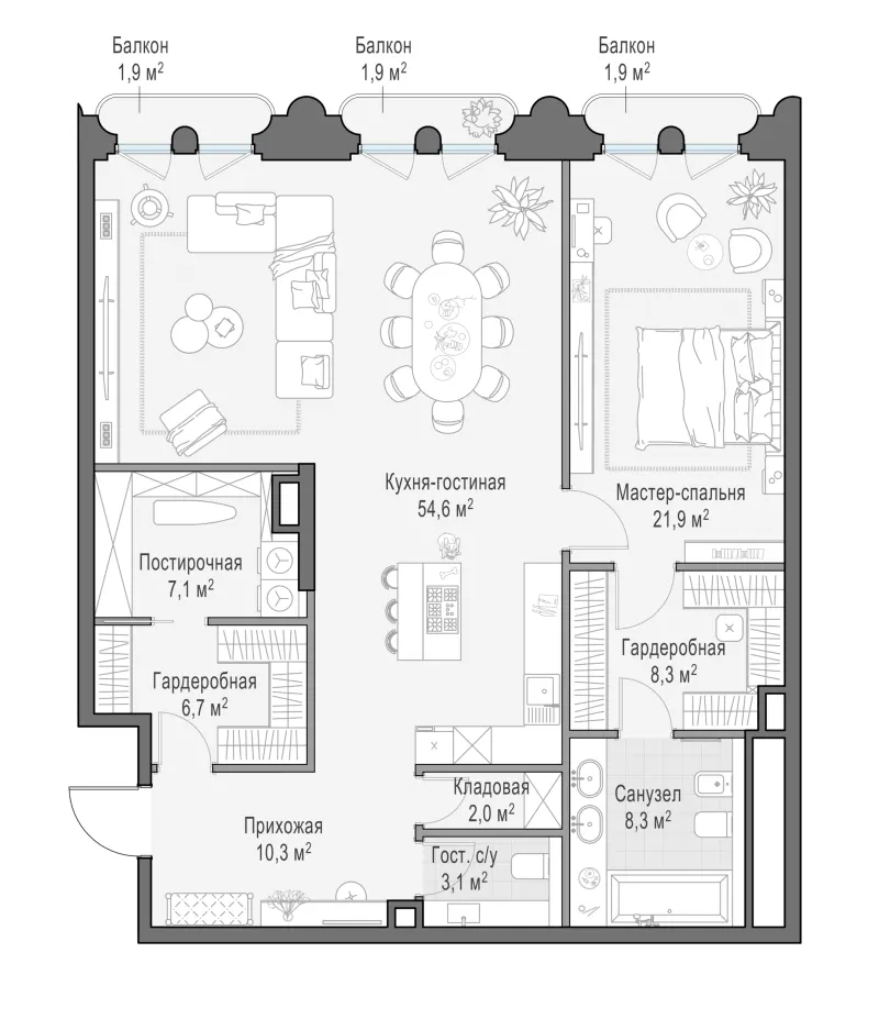 2-комн. 123.5 м²