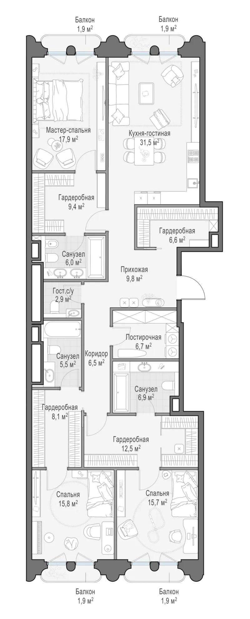 3-комн. 163.6 м²